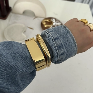 Vintage Metal Square Chunky Bangle For Women Fashion Glossy Alloy Hinged Cuff Bracelet Statement Minimalist Jewelry