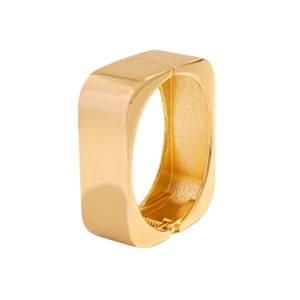Minimalist square gold metal bangle with high-polished finish and spring hinge closure