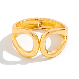 Punk style irregular gold double ring hollow open bangle with polished mirror finish