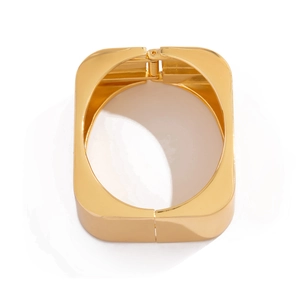 Polished gold square spring hinge bracelet with a minimalist geometric mirror finish