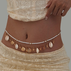 Bohemian sea shell and starfish waist chain with white beads for beach beachwear