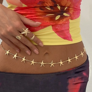 Bohemian Starfish Shell Alloy Metal Waist Chain Sexy Body Jewelry Ring Set For Women Beach Vacation Holiday Accessories