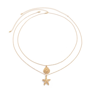 Double-layered gold beach waist chain with starfish and seashell charms for bikinis