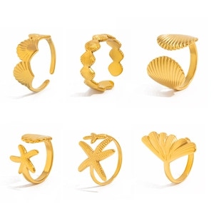 Böhmisches Goldring-Set mit Seesternen, Jakobsmuscheln und Sonnenblumen aus Metall