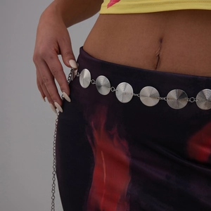 Silver metal waist chain with spiral texture geometric discs for women bohemian style