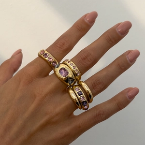 Vintage Legering Strass Ring Set Voor Dames Retro Y2K Stijl Kleurrijke Edelsteen Ingelegde Verstelbare Vingerringen
