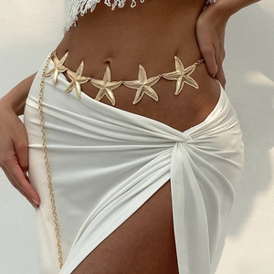 Women Sexy Metal Starfish Waist Chain Beach Vacation Style Gold Silver Plated Body Chain Belt Fashion Jewelry Accessories