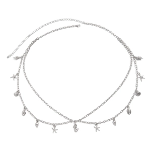 Detail of silver double-layered waist chain with starfish shell and mermaid charms
