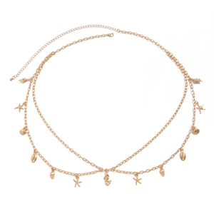 Gold layered body chain with starfish and seashell charms for beach resort styling