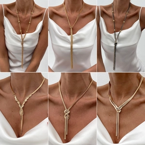 Hip Hop Knotted Flat Snake Bone Chain Necklace Metal Alloy Iron Tassel Pendant Necklaces For Women Fashion Jewelry
