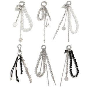 Metall Herz Anhänger Taschenanhänger Schlüsselanhänger Für Damen Mit Künstliche Perlenimitat Quaste Kreuz Stern Charms Y2K Punk Stil Schmuck Geschenk