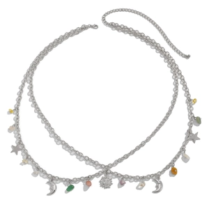 Bohemian silver double-layer waist chain with sun moon star charms and colorful stones