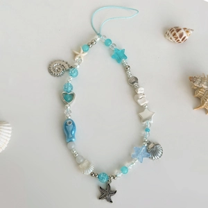Chaîne de Téléphone en Perles Style Océan Coquillage Étoile de Mer Perles Acrylique Alliage Céramique Pendentif Poisson pour Femmes