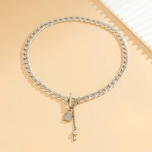 Zilveren hiphop ketting met OT-sluiting, strass-slotje en sleutelhangers voor dames