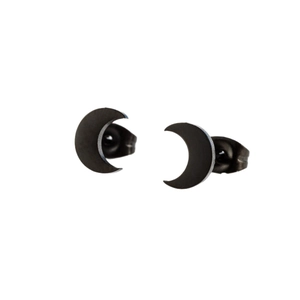 Boucles d'oreilles lune noires minimalistes en acier inoxydable plaqué or 18 carats