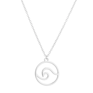 Minimalistische roestvrijstalen golfketting met cirkelvormige holle hanger op witte basis