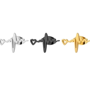 Boucles d'Oreilles Clous en Acier Inoxydable Battement de Cœur ECG pour Femmes Or Argent Noir Cœur Stéthoscope Bijoux