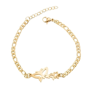 Élégant bracelet papillon en acier inoxydable doré avec une chaîne Figaro délicate