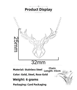 Macro shot showing hollow deer head pendant dimensions 25x32mm with 45cm chain detail