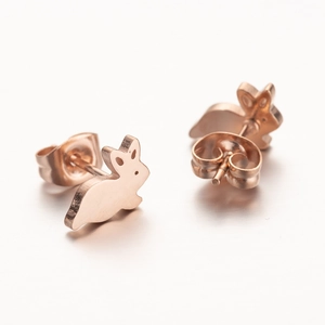 Minimalist cute rabbit stud earrings in rose gold finish for a stylish feminine look