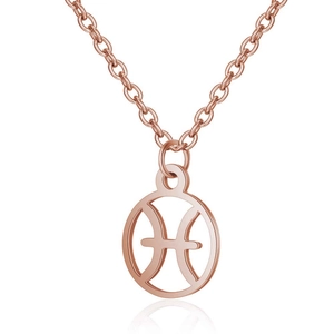 Détail du collier signe Poissons en or rose avec pendentif circulaire et chaîne fine