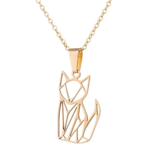 Origami Fox Pendant Necklace Stainless Steel Geometric Hollow Out Minimalist Jewelry For Women Daily Wear