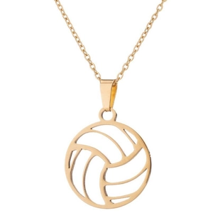 Goldene Edelstahlkette mit hohl geschnittenem Volleyball-Anhänger für Sportbegeisterte