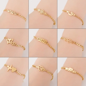 Bracciale alla Moda in Acciaio Inossidabile con Farfalla Cuore Fiocco di Neve Elefante Oro Argento Rosa Catena Figaro Donna