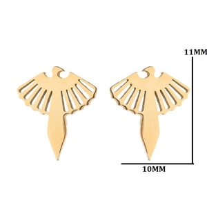 Golden stainless steel eagle stud earrings with hollow design and 11mm x 10mm size