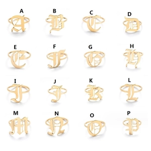 Gothic Old English Initial Ring For Women Men Stainless Steel Retro Open Adjustable Letter Ring Gold Silver Jewelry
