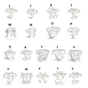 Retro gothic letter open rings in polished silver finish for women and couples