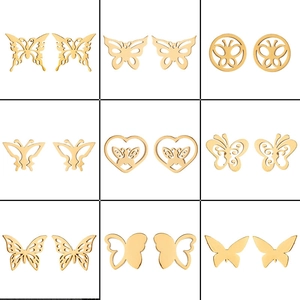 Stainless Steel Butterfly Stud Earrings For Women Hollow Insect Design Gold Silver Rose Gold Black Minimalist Jewelry