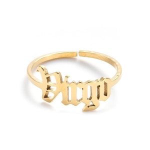 Adjustable golden stainless steel Virgo zodiac ring with hollow letter design