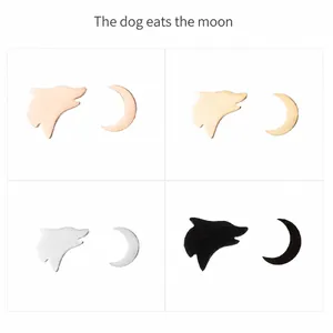 Pendientes minimalistas de luna y lobo en oro rosa, oro, plata y metal negro