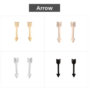 Arrow stud earrings in gold, silver, rose gold and black finish in a minimalist style