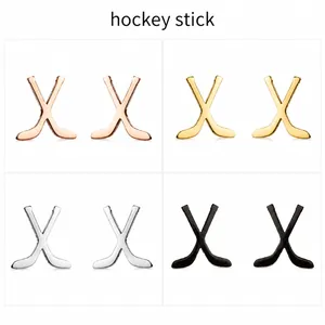 Pendientes de palos de hockey en acabados de oro rosa, dorado, plateado y color negro