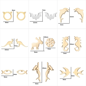 Minimalist gold and silver plated animal studs featuring cats dolphins and bats designs
