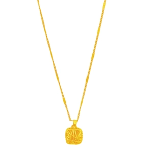 Elegant gold apple necklace with intricate square hollow carvings on a fine link chain