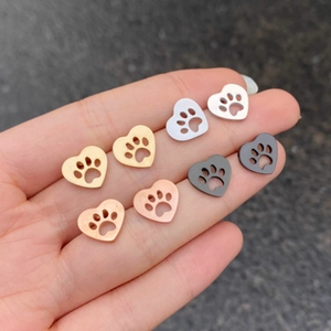 Stainless Steel Heart Paw Print Stud Earrings For Women Cute Hollow Animal Footprint Ear Jewelry Gold Silver Black Rose Gold Earrings