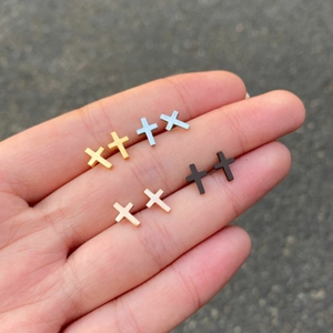 Orecchini a Lobo a Croce in Acciaio Inossidabile Minimalisti per Uomo Donna Punk Semplici Gioielli Geometrici Oro Argento