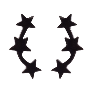Minimalist black star stud earrings with three stars in a curved line design