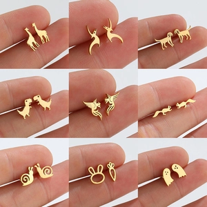 Orecchini a Bottone in Acciaio Inossidabile a Forma di Animale Fantasma Dinosauro Girafe Minimalisti Piccoli Orecchini da Donna per Halloween Festa Gioielli