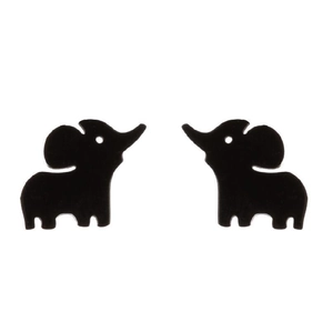 Minimalist black elephant silhouette stud earrings with matte finish on white background