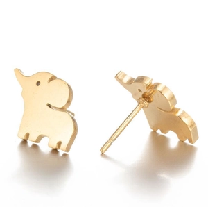 Cute 18K gold elephant stud earrings featuring minimalist animal silhouette design