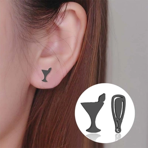 Asymmetrische schwarze Weinglas- und Ausrufezeichen-Ohrstecker für Damen