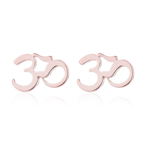 Pendientes de botón con símbolo Om en oro rosa con acabado pulido para amantes del yoga
