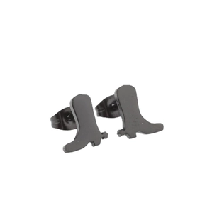 Minimalist matte black stainless steel cowboy boot earrings with spur details