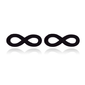Minimalist black infinity symbol stud earrings with a sleek polished finish