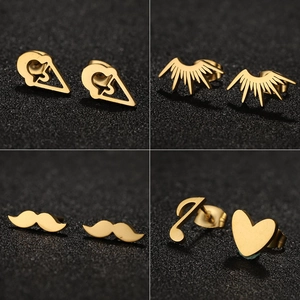 Stainless Steel Stud Earrings Heart Music Note Ice Cream Moustache Fan Style For Women Teens Fashion Piercing Jewelry Gift