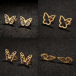Stainless Steel Hollow Out Butterfly Stud Earrings For Women Minimalist Animal Wing Earring Daily Jewelry Accessory Gift